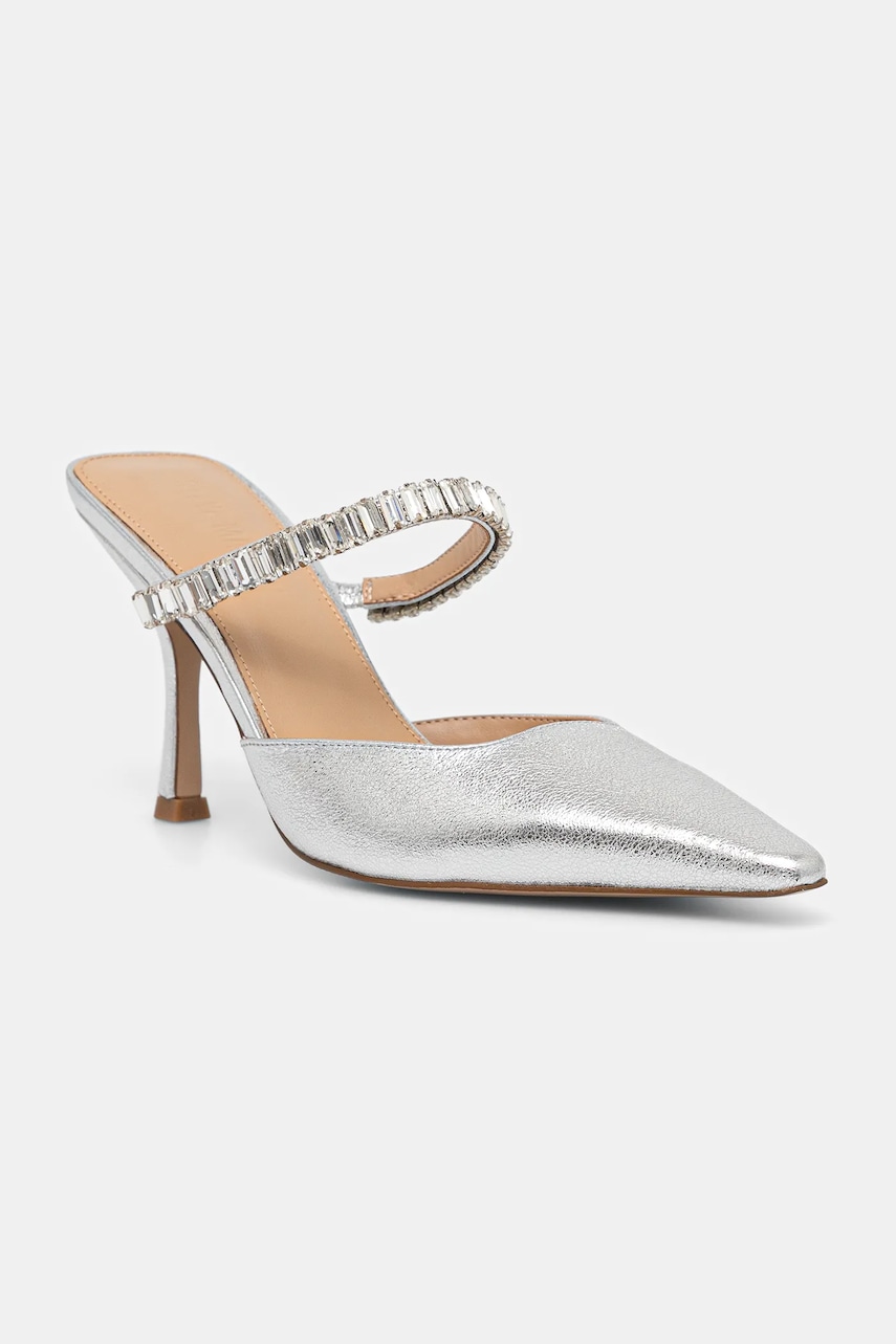 Steve Madden șlapi de piele Brecki-R culoarea argintiu, cu toc cui, 11003897