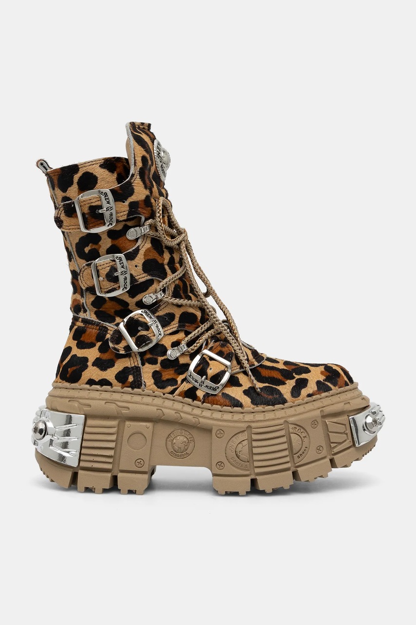 Кожаные полусапоги New Rock PELO LEOPARDO CUERO цвет коричневый на платформе M-WALL373-C5