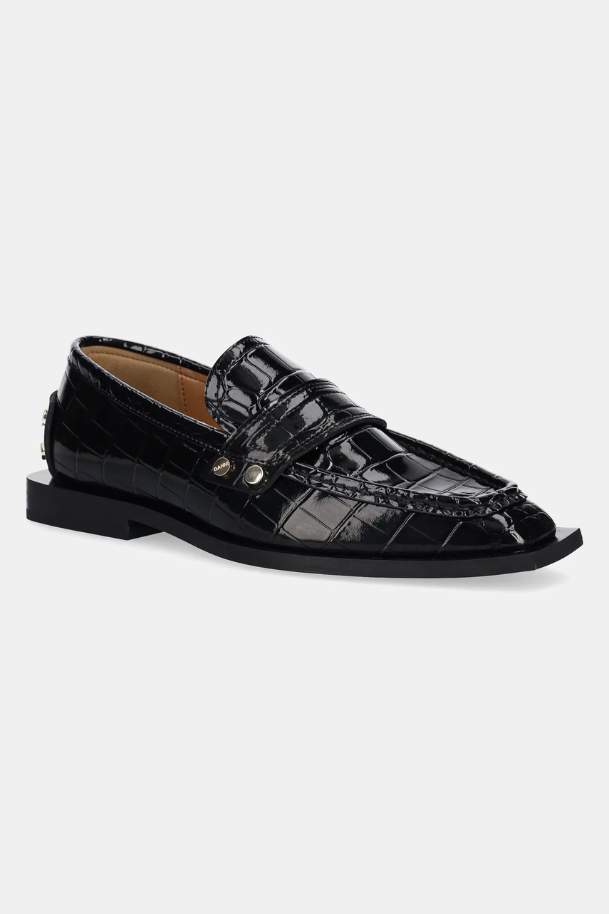 GANNI mocasini Studs Square Toe Loafer Shiny Croco