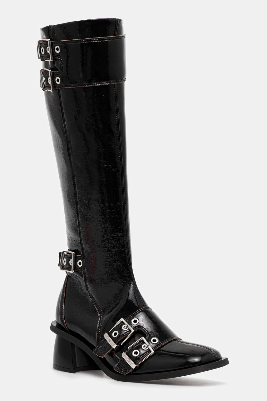 GANNI kozaki Feminine Buckle High Boot Naplack