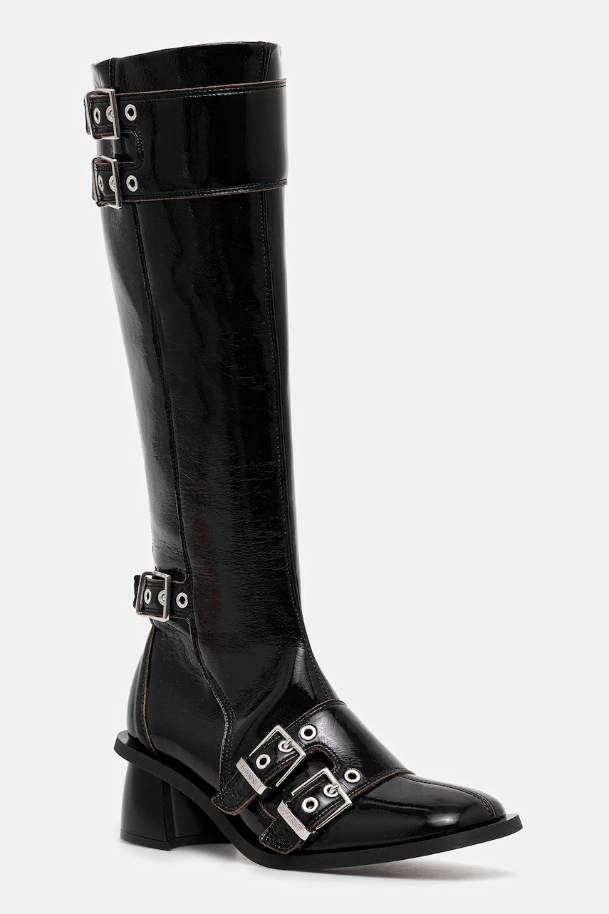 GANNI kozaki Feminine Buckle High Boot Naplack