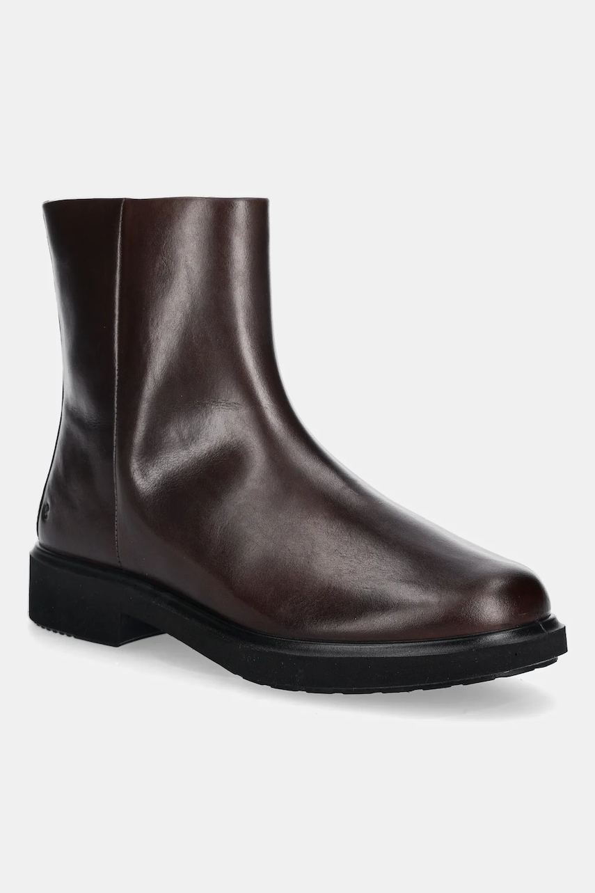 Ecco cizme de piele Metro Amsterdam Clean culoarea maro, cu toc plat, 222063-01667