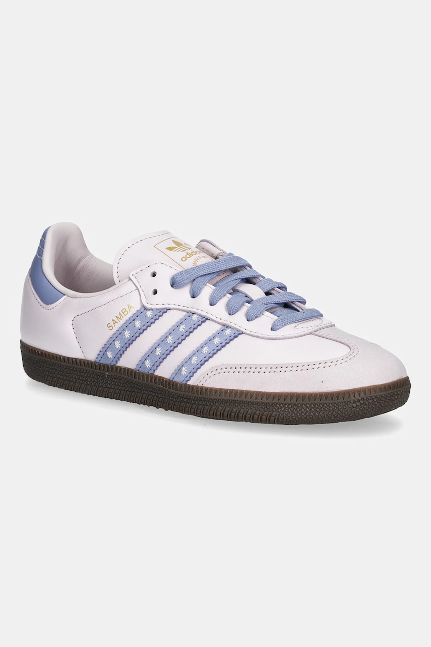 Levně Kožené tenisky adidas Originals Samba OG dámské, fialová barva, JR8822
