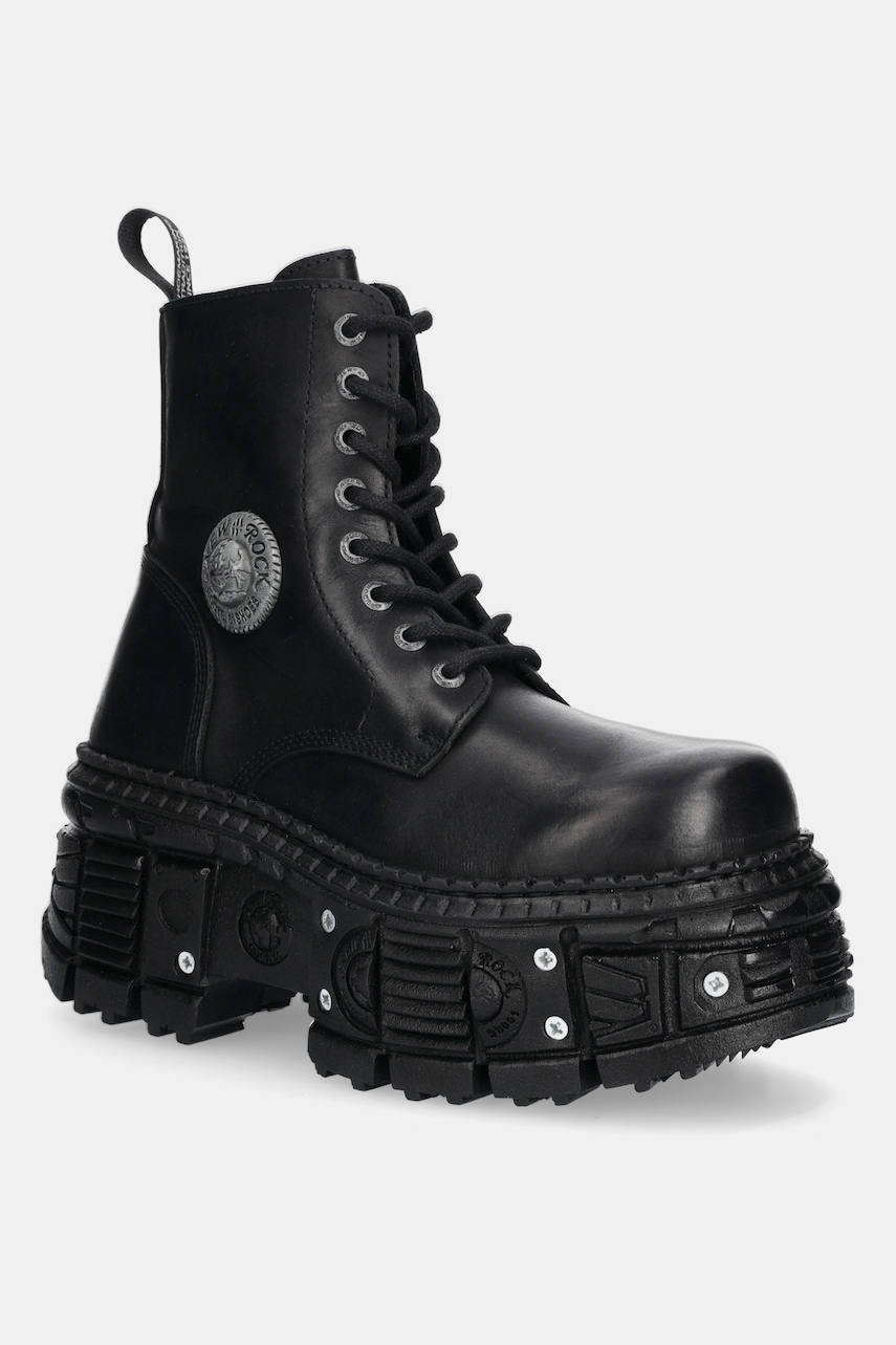 New Rock bocanci de piele ITALI NEGRO GRUESO, TANK CASCO NEGRO TORNILLOS culoarea negru, cu toc plat, M-OVERZTANK001-C1