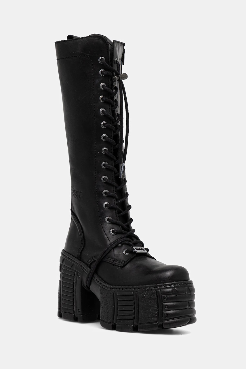 New Rock ghete de piele CRUST NEGRO, TOWER MAX culoarea negru, cu toc drept, M-TM002-C2