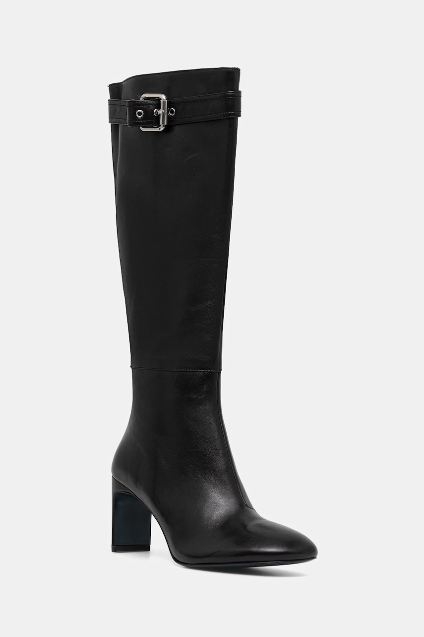 Kožené kozačky Patrizia Pepe černá barva, na podpatku, 8Y0137 L048 FB30