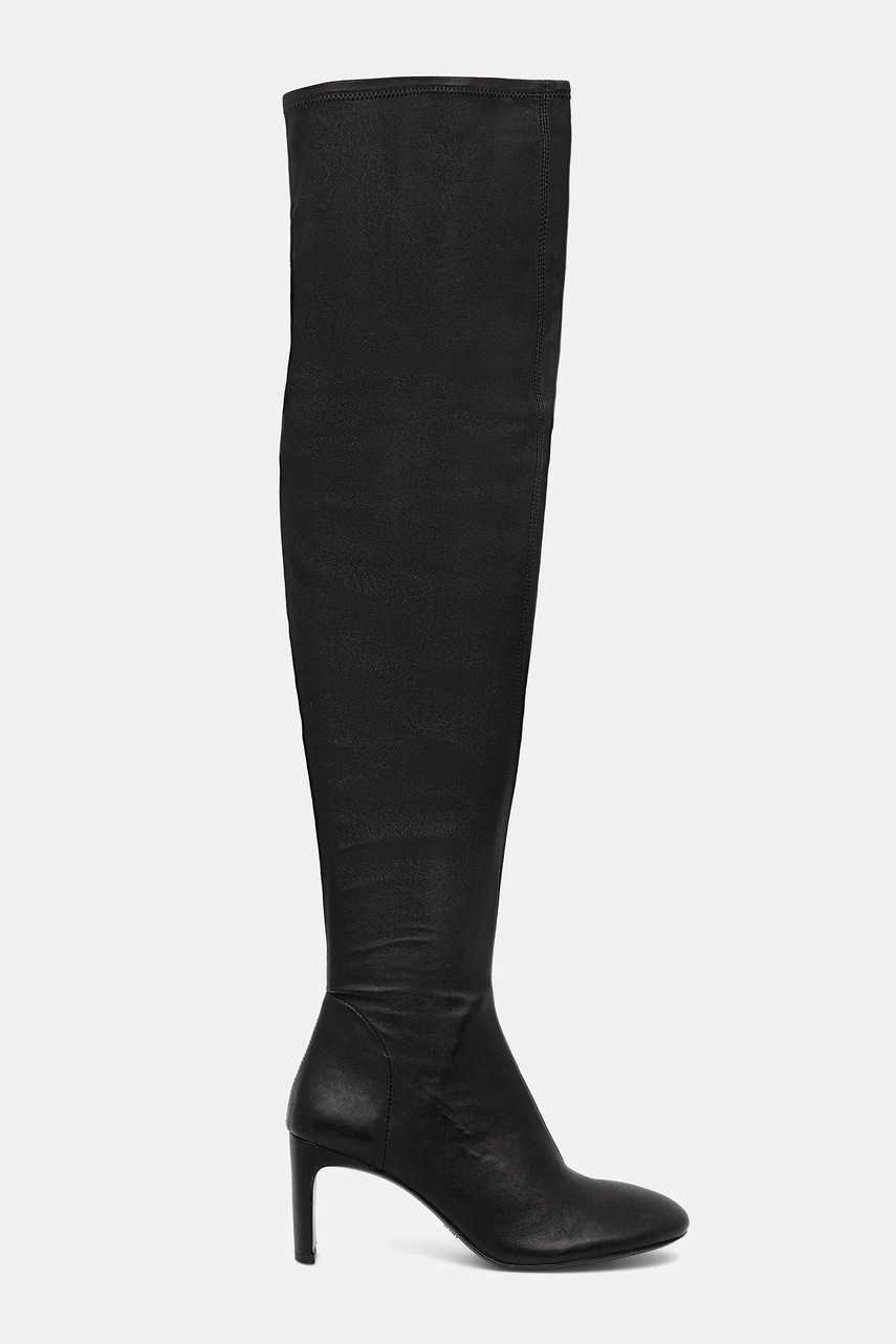 Кожаные сапоги Patrizia Pepe цвет чёрный каблук кирпичик 8Y0144 L121 K103