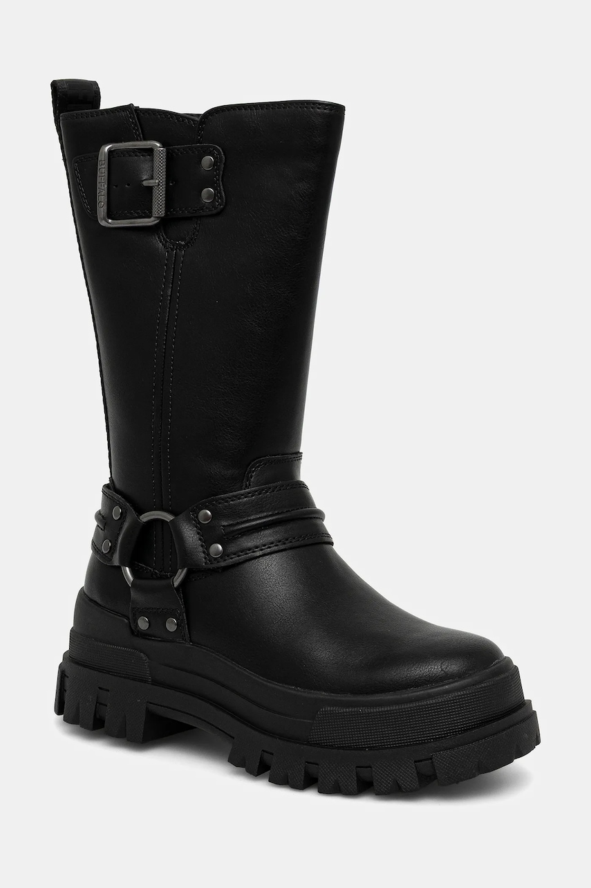 Levně Nízké kozačky Buffalo Aspha Biker Boot Hi dámské, černá barva, na plochém podpatku, zateplené, 1270123-BLK