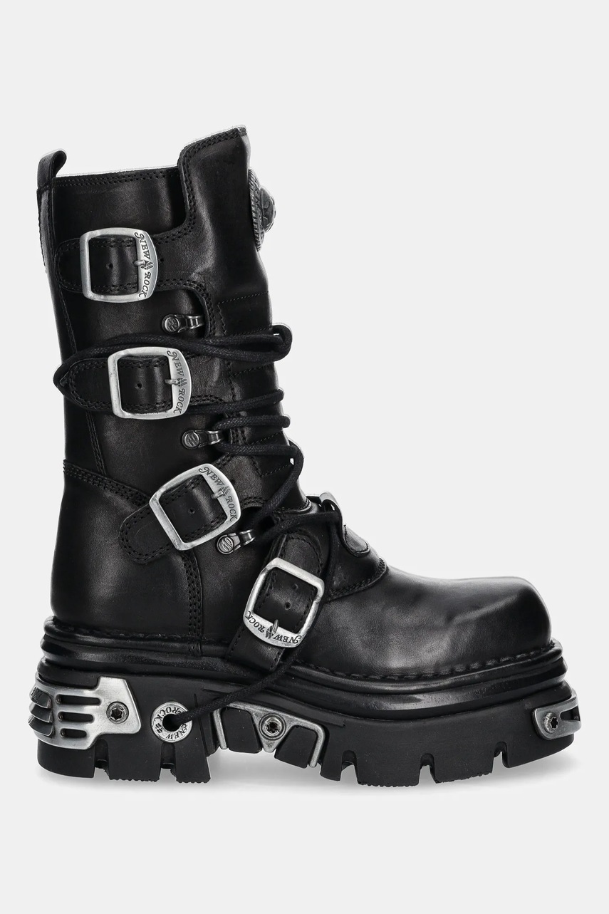 Кожаные полусапоги New Rock цвет чёрный на платформе M-373-S4