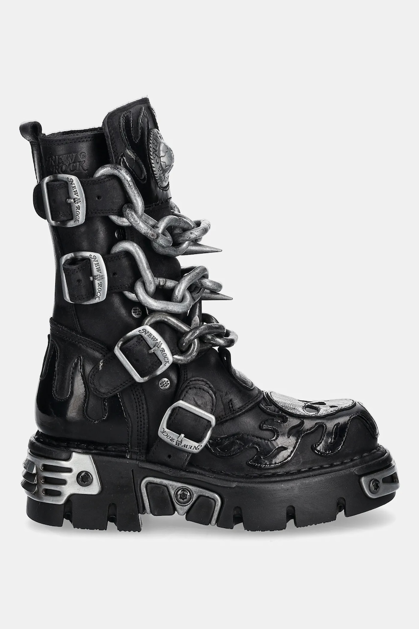 Кожаные полусапоги New Rock цвет чёрный на платформе M-727-S5 Кожаные полусапоги New Rock цвет чёрный на платформе M-727-S5