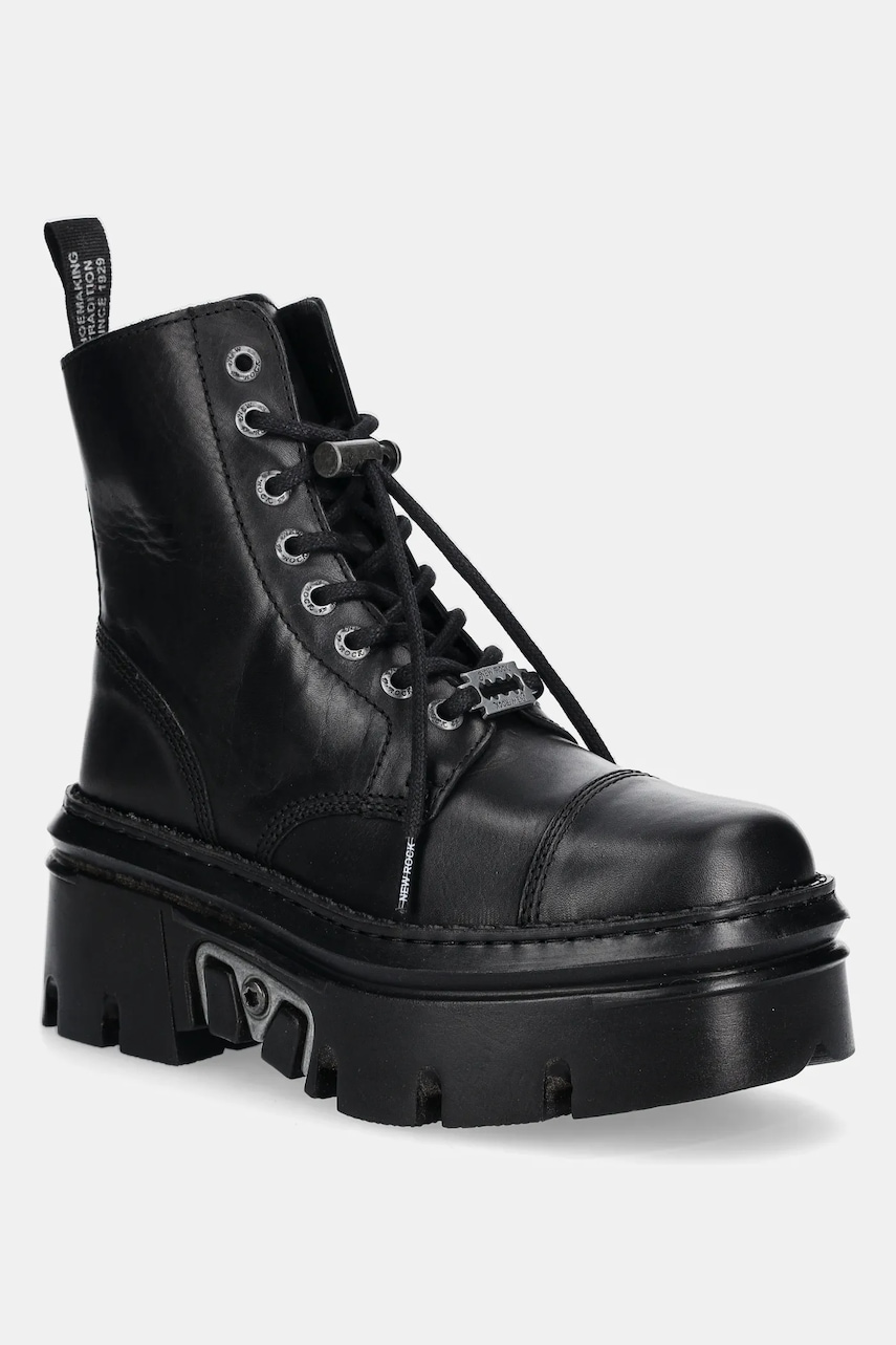 New Rock bocanci de piele Crust Negro, Reactor Negro E14 Casco Con Lateral culoarea negru, cu platformă, M-WALL083CCT-S11