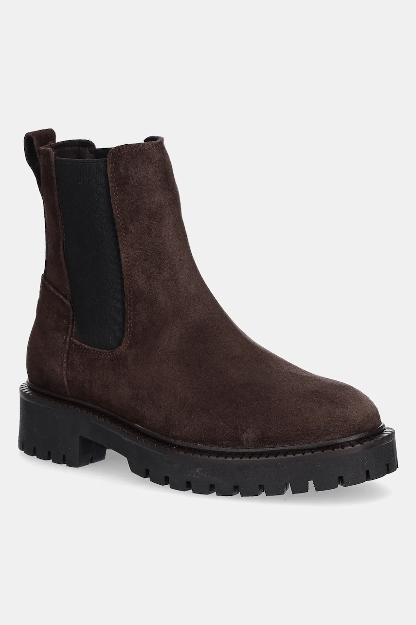 Marc O'Polo botine din piele intoarsa Phia culoarea maro, cu toc plat, 50818095002300