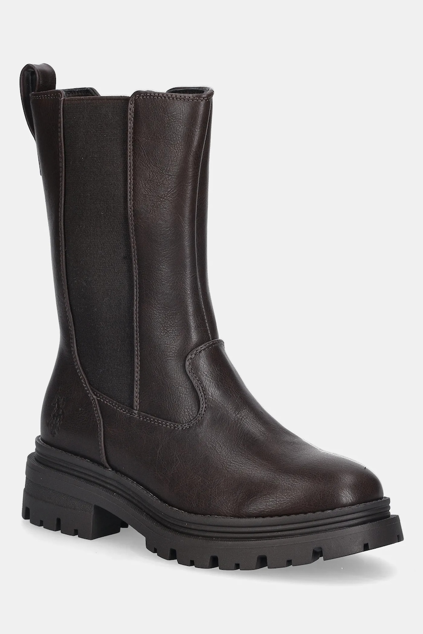 U.S. Polo Assn. cizme ALICYA004 culoarea maro, cu toc plat, ALICYA004W/EY1