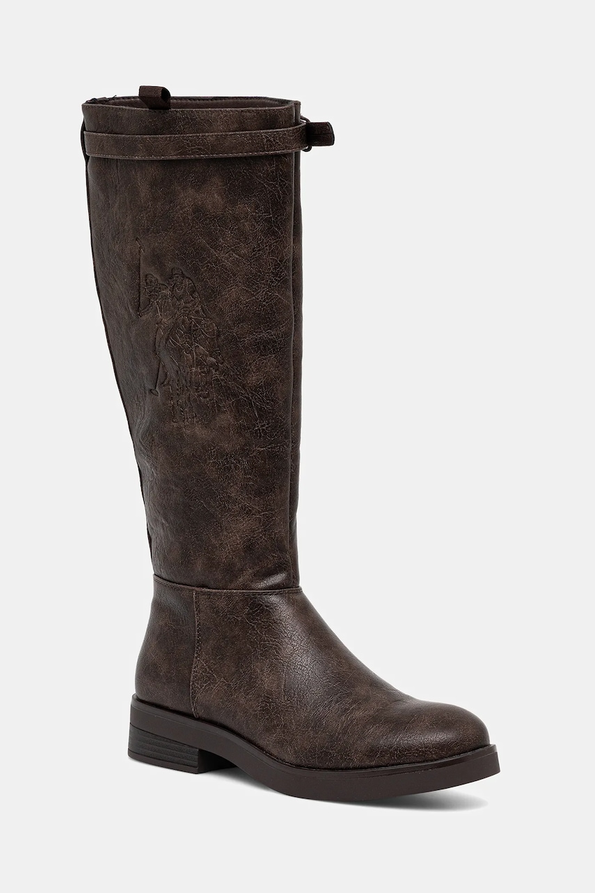 U.S. Polo Assn. cizme YLENIA001 culoarea maro, cu toc plat, YLENIA001W/EY1