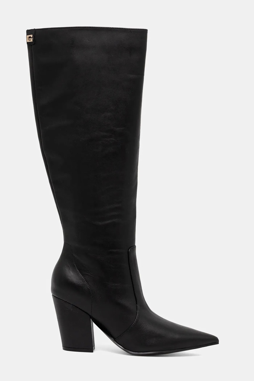 Кожаные сапоги Guess NARIEL цвет чёрный каблук кирпичик FLFNRL LEA11