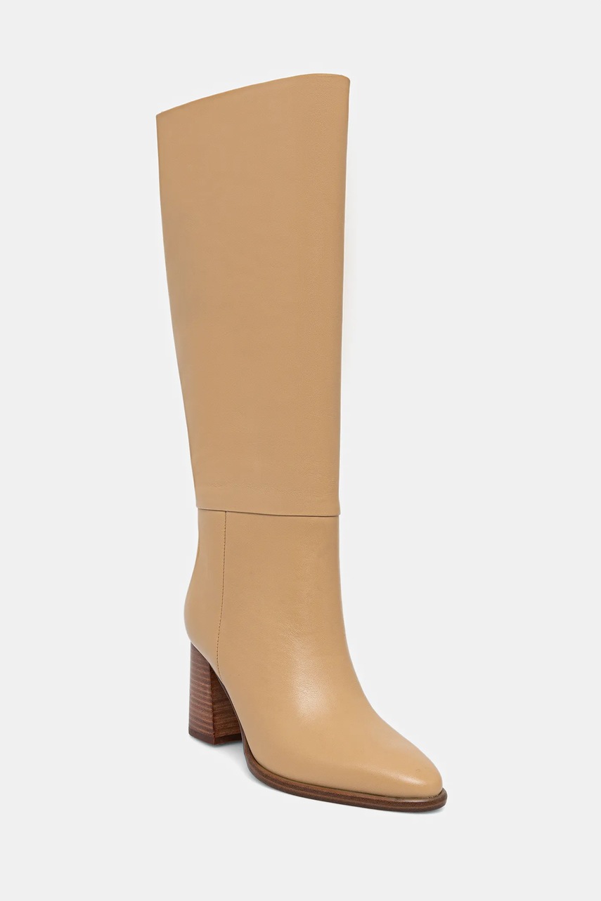 Levně Kožené kozačky Guess PERINNA dámské, béžová barva, na podpatku, FLFPER LEA11