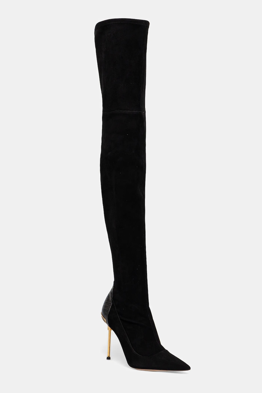 Elisabetta Franchi cizme din piele întoarsă culoarea negru, cu toc cui, SA36L57E2