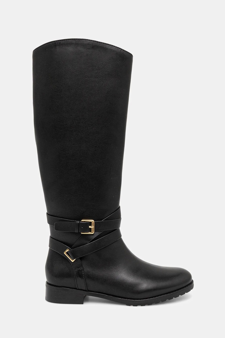 Кожаные сапоги Lauren Ralph Lauren Collins Tll цвет чёрный на плоском ходу 802967771001