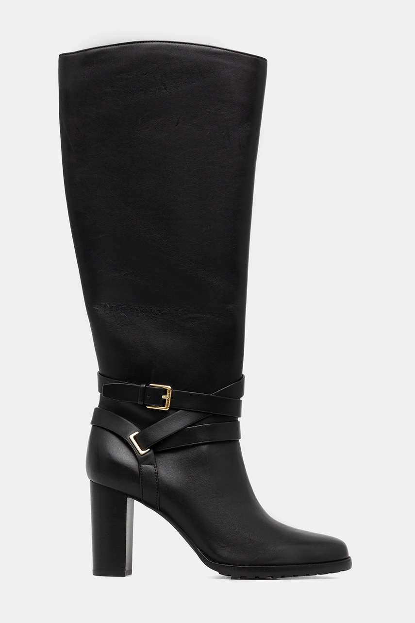 Кожаные сапоги Lauren Ralph Lauren Cllns Tl Hl цвет чёрный каблук кирпичик 802967777001 Кожаные сапоги Lauren Ralph Lauren Cllns Tl Hl цвет чёрный каблук кирпичик 802967777001