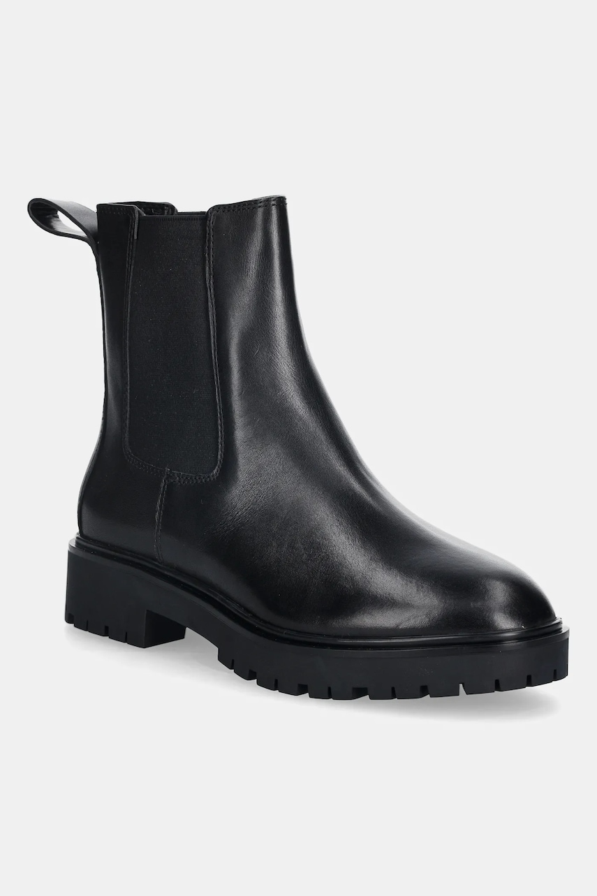 Levně Kožené kotníkové boty Lauren Ralph Lauren Allyson dámské, černá barva, na plochém podpatku, 802967818001