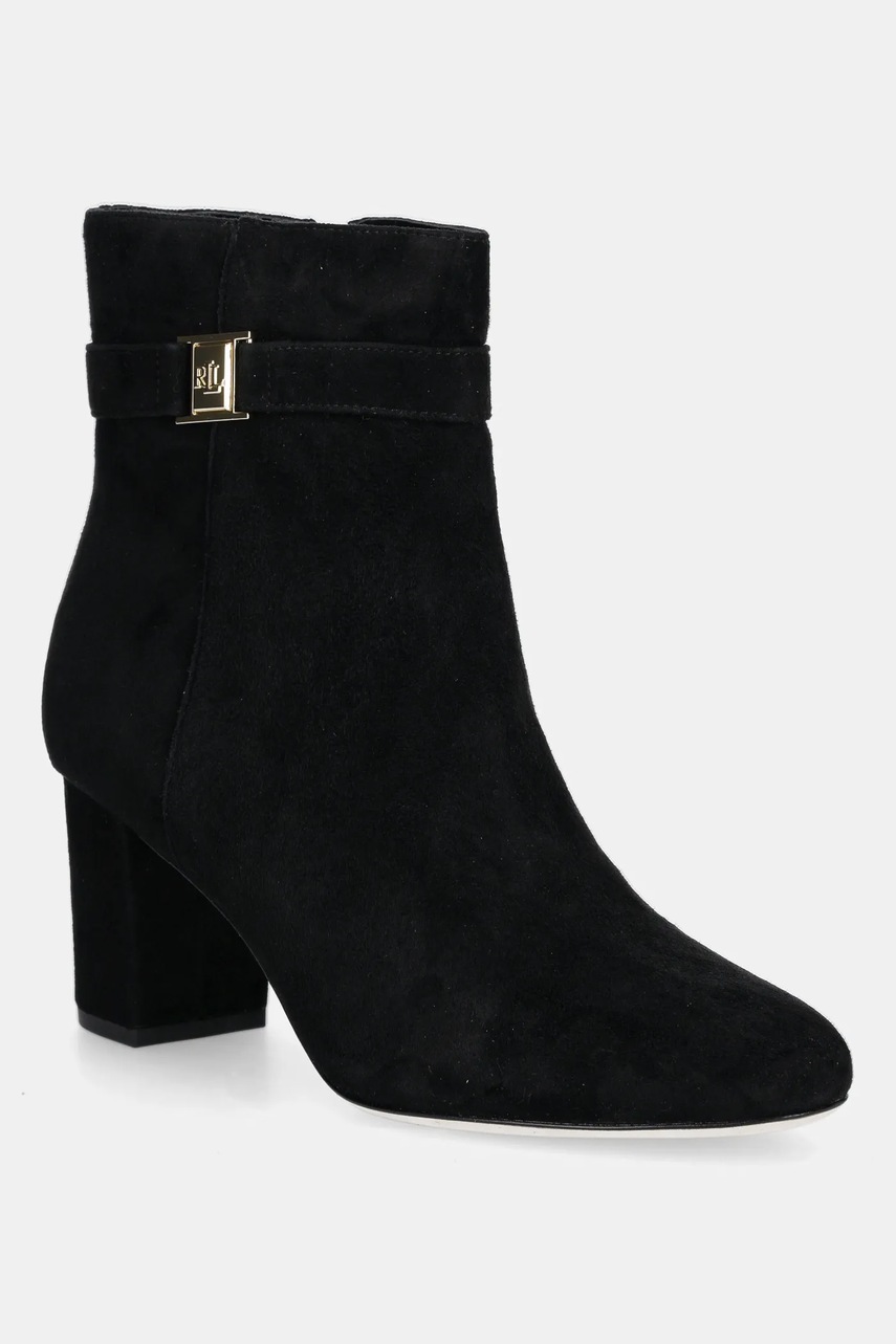 Levně Semišové boty Lauren Ralph Lauren Kellie Bt Hl černá barva, na podpatku, 802967827001
