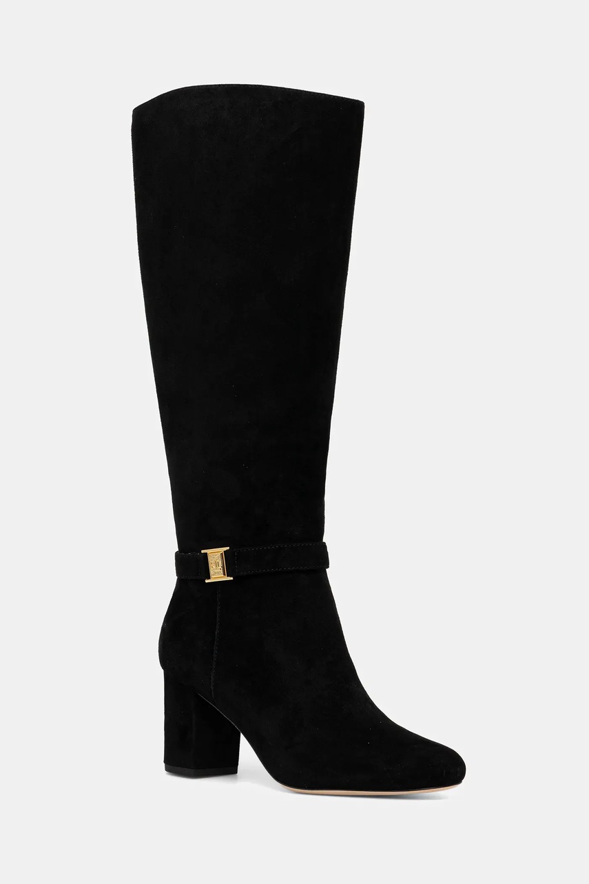 Levně Semišové boty Lauren Ralph Lauren Kellie Tl Hl dámské, černá barva, na podpatku, 802967843001