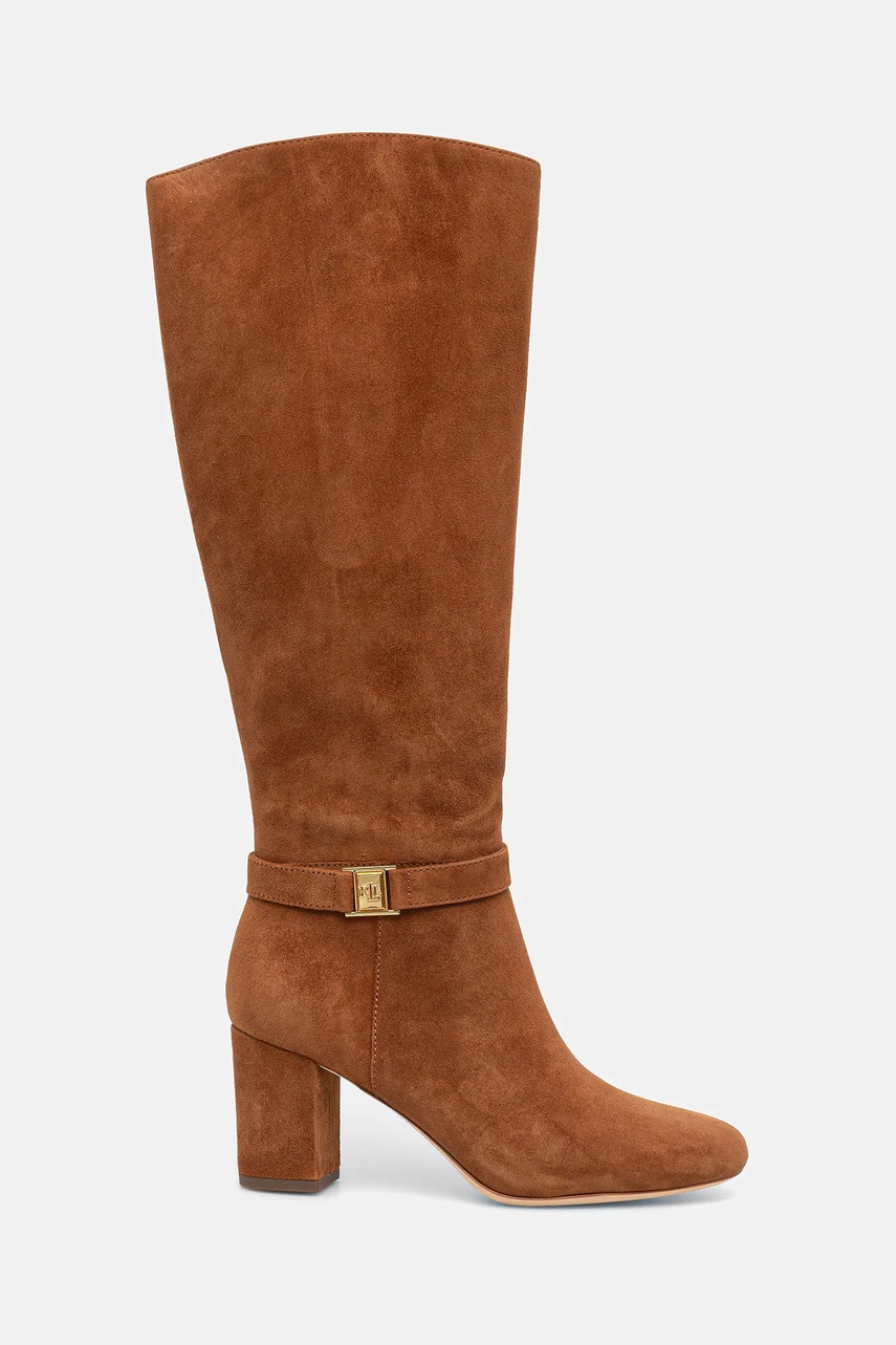 Замшевые сапоги Lauren Ralph Lauren Kellie Tl Hl цвет коричневый каблук кирпичик 802967843002