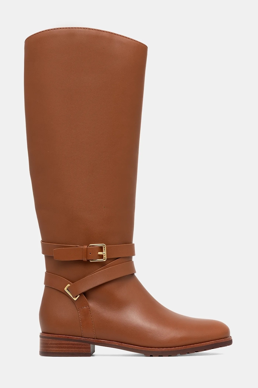 Кожаные сапоги Lauren Ralph Lauren Collins Tll цвет коричневый на плоском ходу 802974384001 Кожаные сапоги Lauren Ralph Lauren Collins Tll цвет коричневый на плоском ходу 802974384001