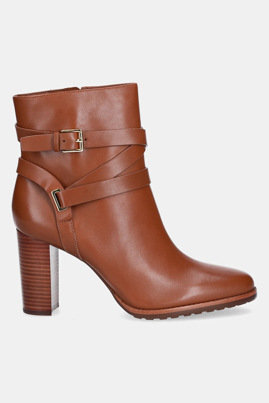 Кожаные полусапожки Lauren Ralph Lauren Cllns Bt Hl цвет коричневый каблук кирпичик 802974385001 Кожаные полусапожки Lauren Ralph Lauren Cllns Bt Hl цвет коричневый каблук кирпичик 802974385001