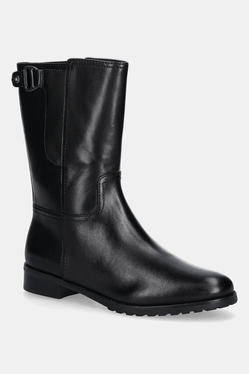 Levně Kožené kotníkové boty Lauren Ralph Lauren Tasha Mid černá barva, na plochém podpatku, 802P06251001
