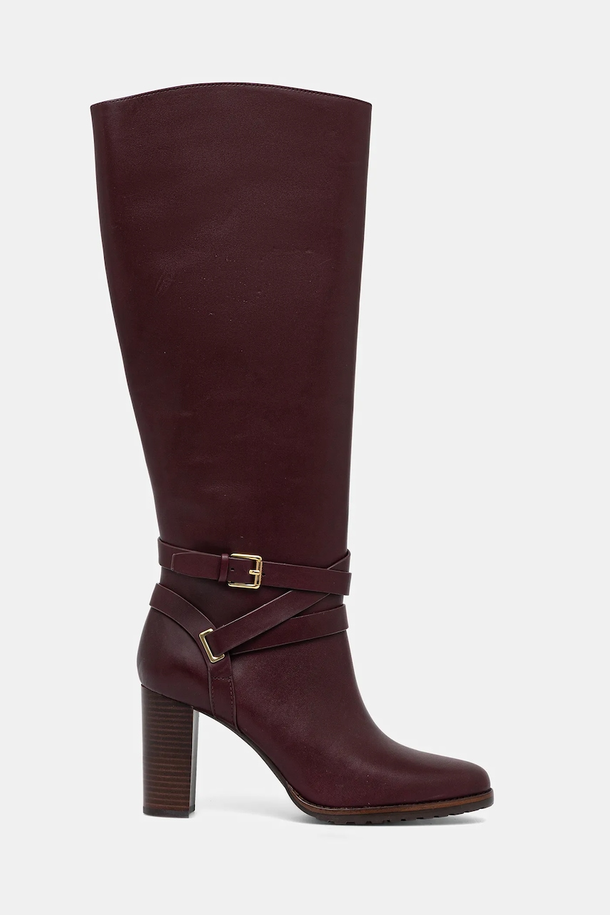Кожаные сапоги Lauren Ralph Lauren Cllns Tl Hl цвет бордовый каблук кирпичик 802974386003 Кожаные сапоги Lauren Ralph Lauren Cllns Tl Hl цвет бордовый каблук кирпичик 802974386003