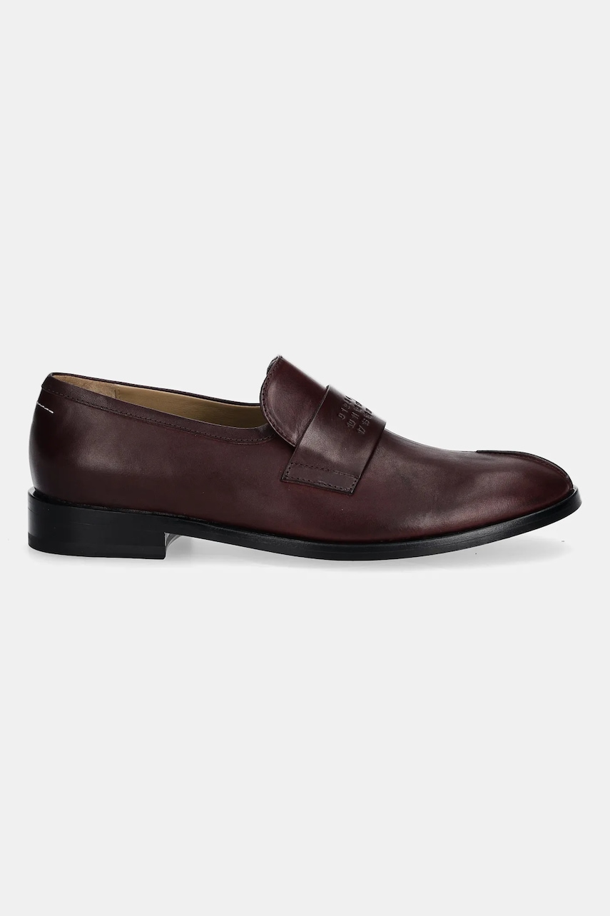 Кожаные мокасины MM6 Maison Margiela цвет бордовый на плоском ходу S59WR0096.P5000.T2353 Кожаные мокасины MM6 Maison Margiela цвет бордовый на плоском ходу S59WR0096.P5000.T2353