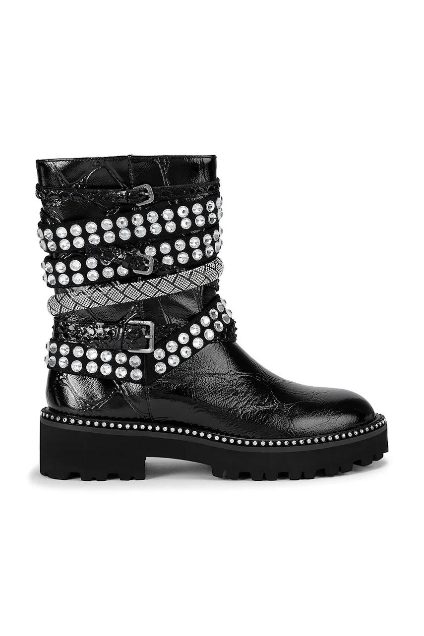 Levně Kožené kotníkové boty Kurt Geiger London Multi Strap Flat Boot dámské, černá barva, na platformě, 4994309419