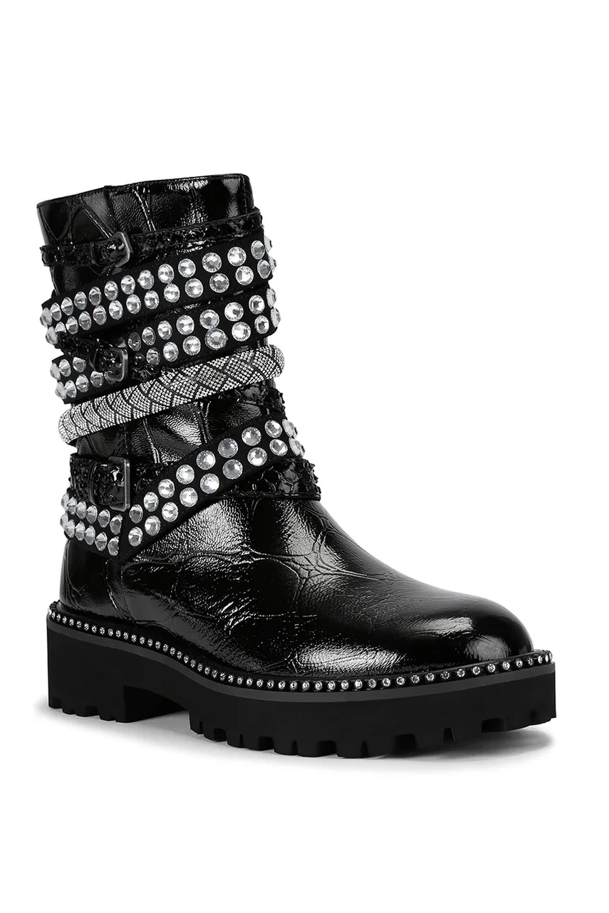 Кожаные полусапожки Kurt Geiger London Multi Strap Flat Boot цвет чёрный на платформе 4994309419