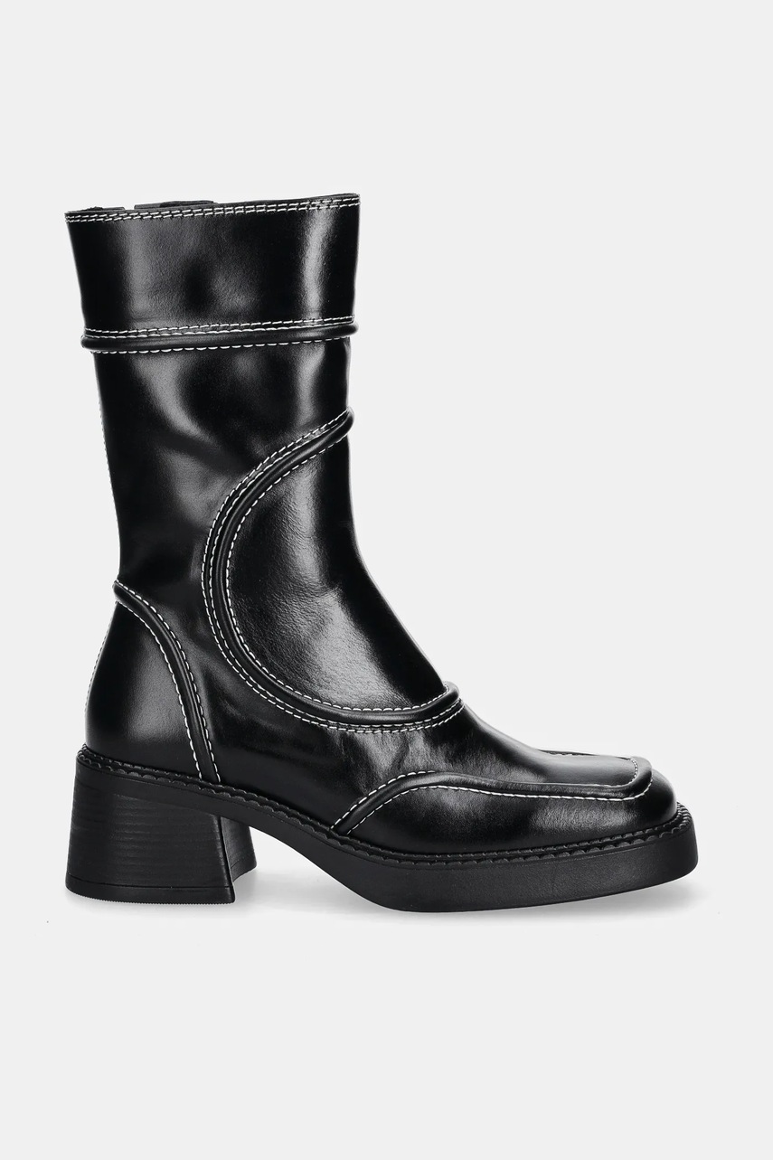 Кожаные полусапожки Miista Malene цвет чёрный каблук кирпичик E8_2623