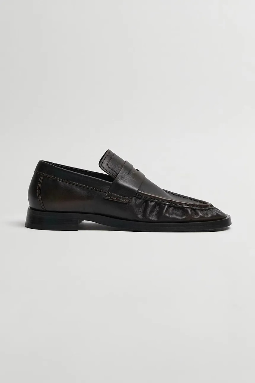 Miista mocasini de piele Zita culoarea maro, cu toc plat, E8_3905