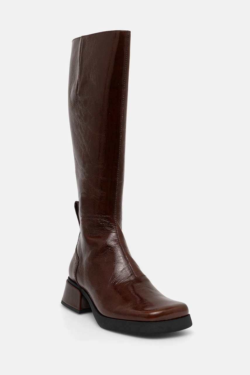 Miista ghete de piele Brunildha culoarea maro, cu toc plat, E8_4058