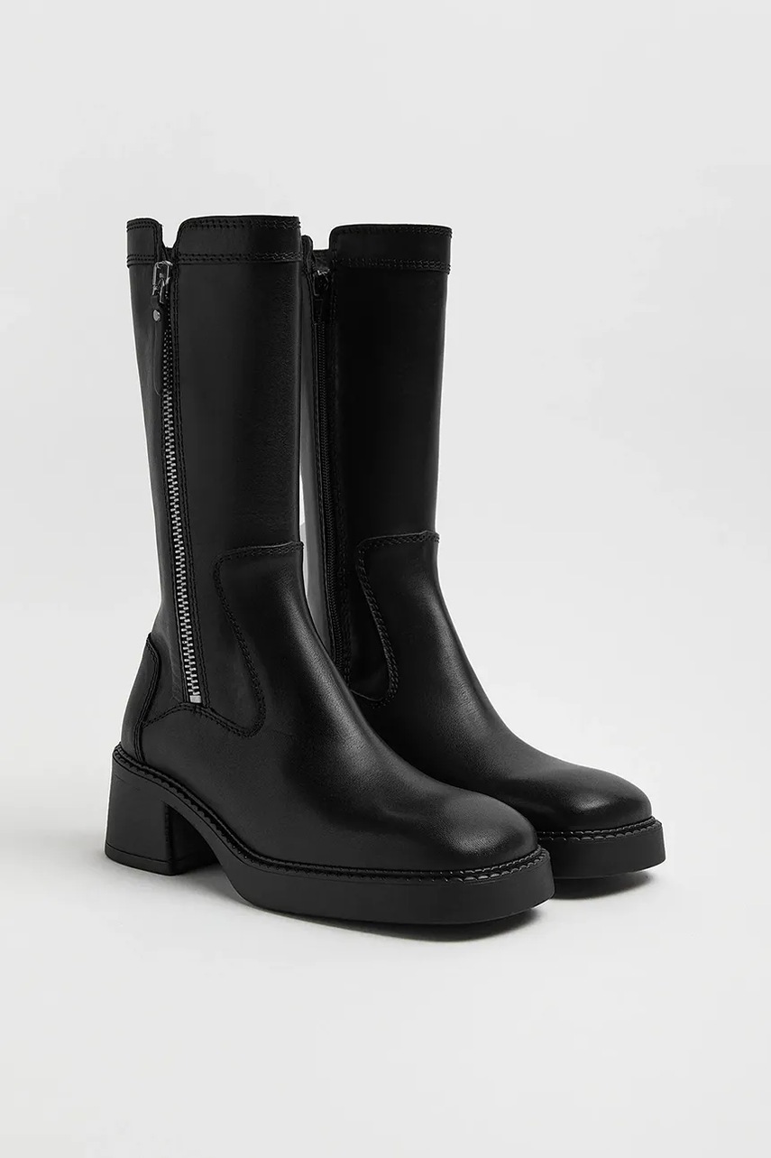 Кожаные полусапожки Miista Anke цвет чёрный каблук кирпичик E8_3988