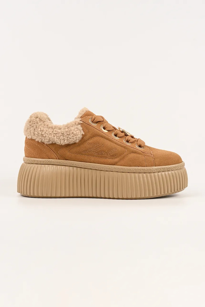 Karl Lagerfeld sneakers din piele întoarsă KREEPER LO culoarea maro, KL42312