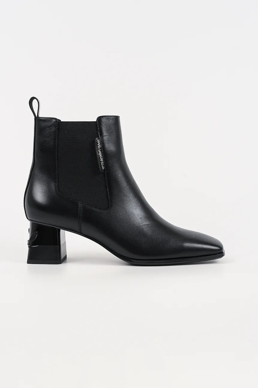 Levně Kožené kotníkové boty Karl Lagerfeld KAYLA dámské, černá barva, na podpatku, lehce zateplené, KL35440