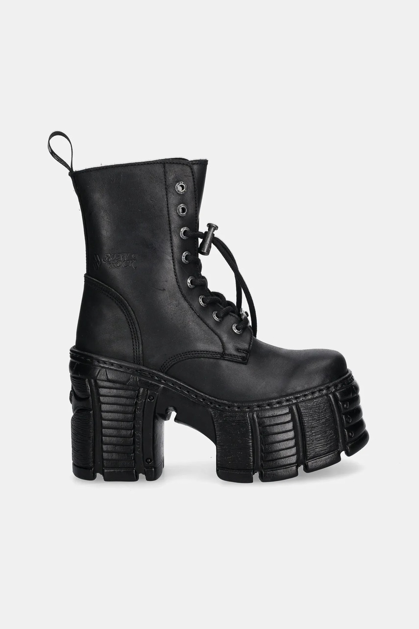 Кожаные полусапожки New Rock CRUST NEGRO, TOWER MAX цвет чёрный каблук кирпичик M-TM001-C2