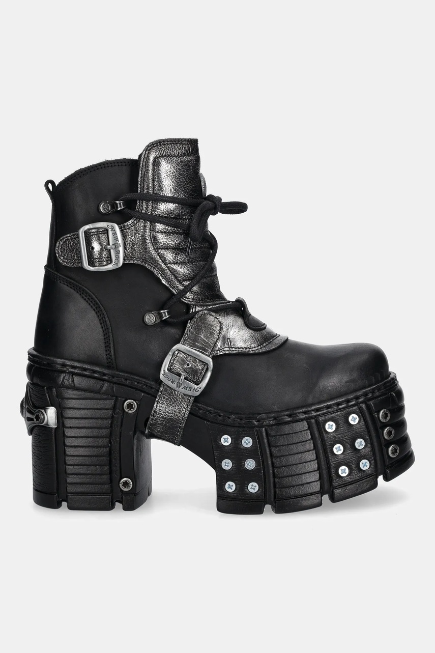 Кожаные полусапожки New Rock ITALI NEGRO BOX PLANE цвет чёрный каблук кирпичик M-TM004-C3