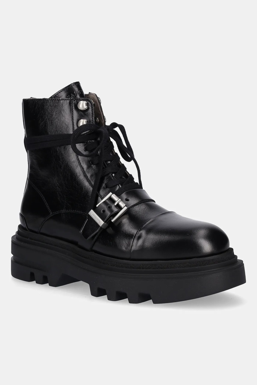 Levně Kožené workery AllSaints ASTRID BOOT dámské, černá barva, na platformě, W029FC