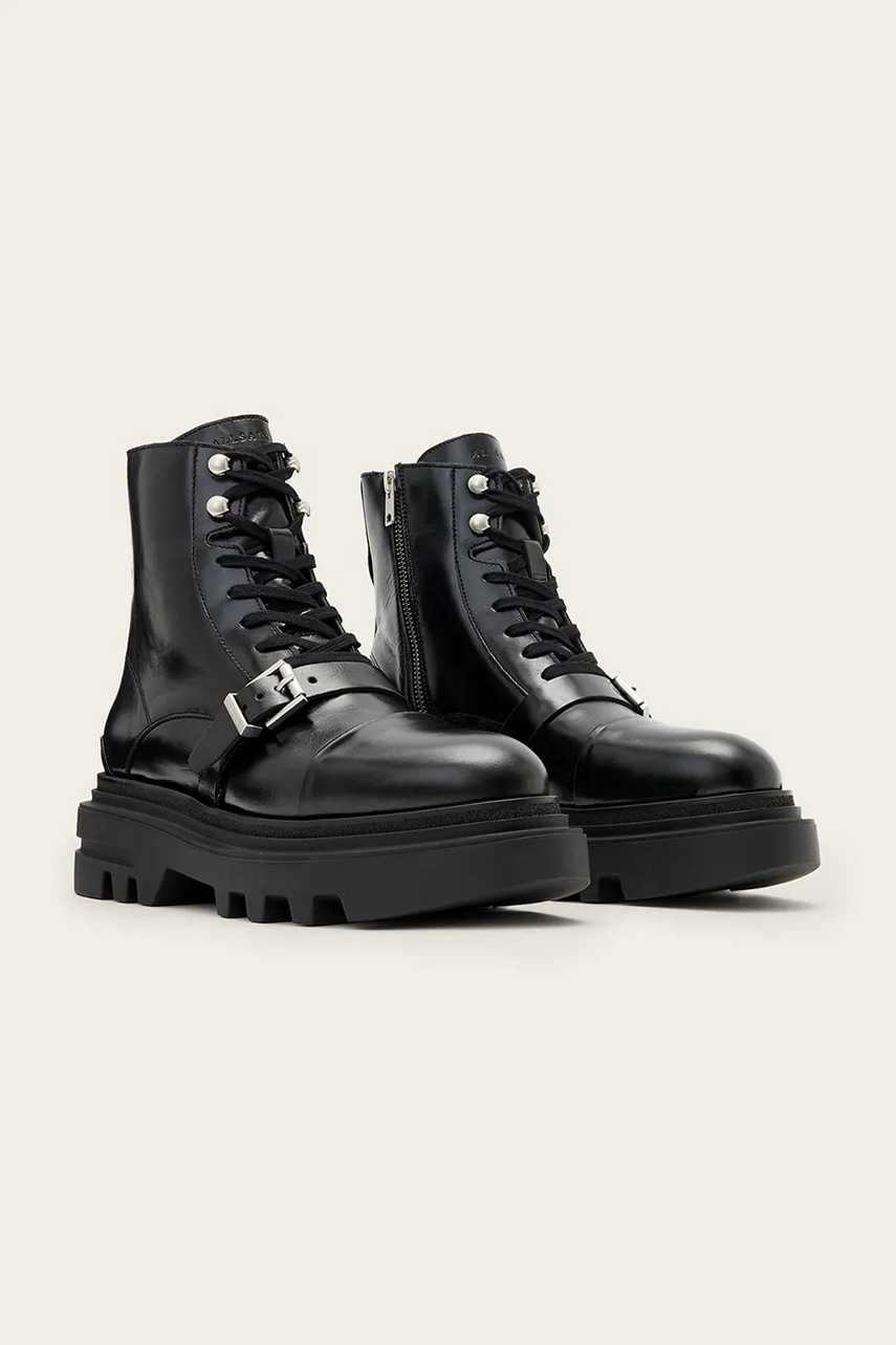Кожаные полусапоги AllSaints ASTRID BOOT цвет чёрный на платформе W029FC