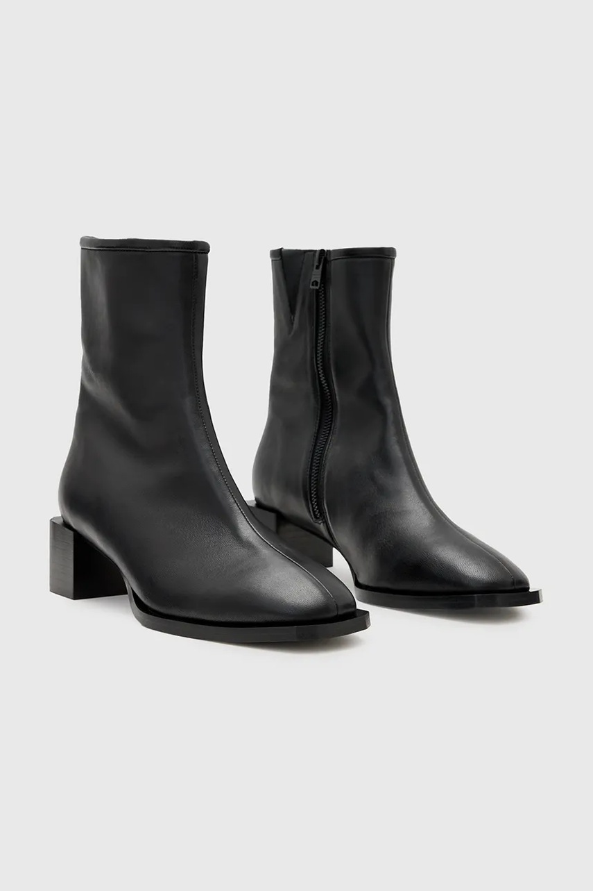 Кожаные полусапожки AllSaints AVRIL BOOT цвет чёрный каблук кирпичик W013FC