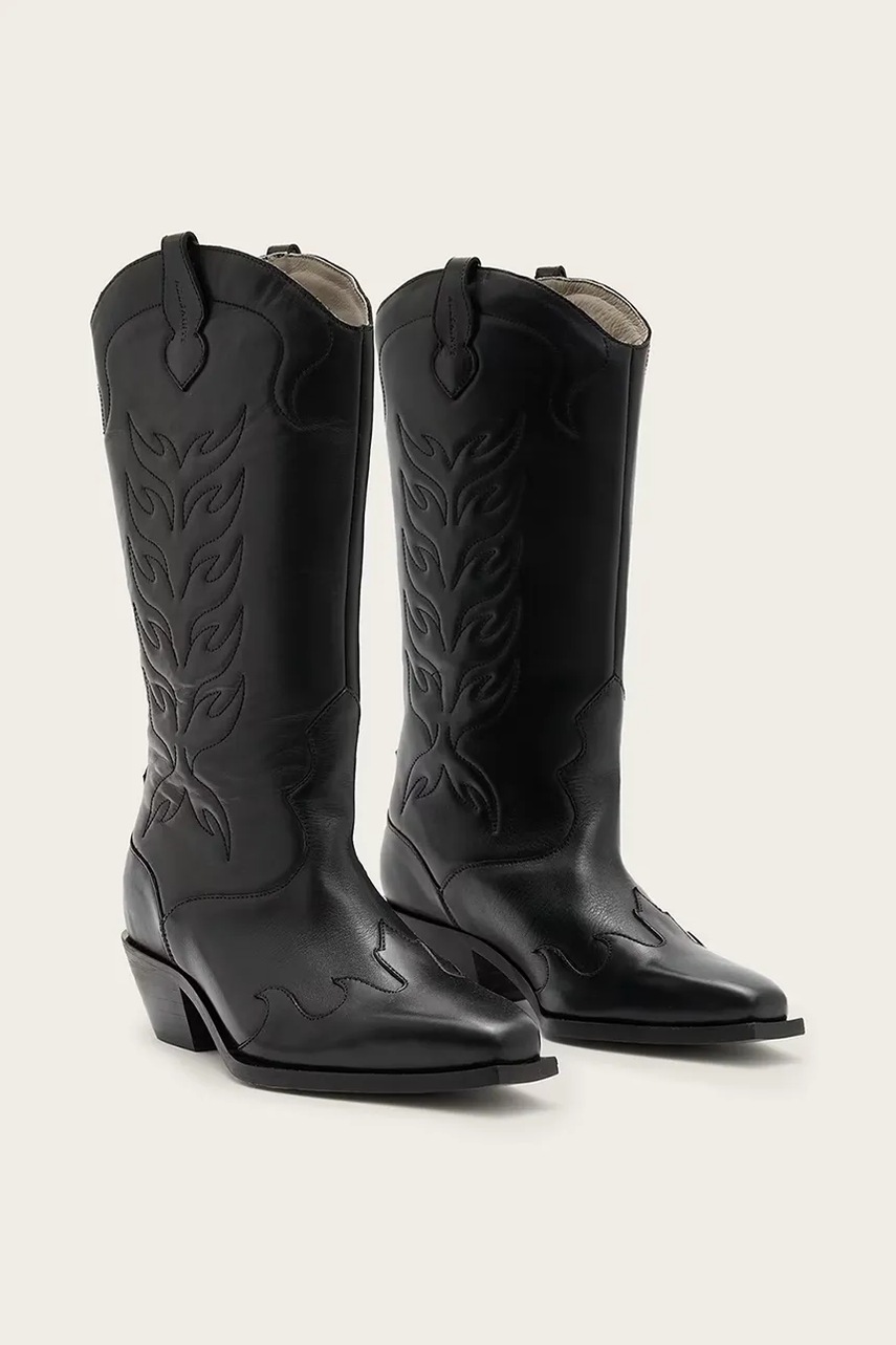 Кожаные полусапоги AllSaints DOLLY BOOT цвет чёрный каблук кирпичик W063FC