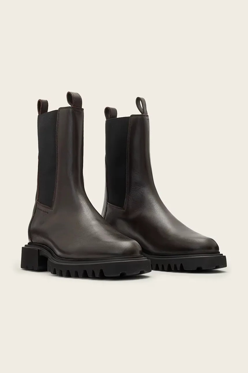 Кожаные полусапоги AllSaints HALLIE BOOT цвет коричневый на плоском каблуке W115FB