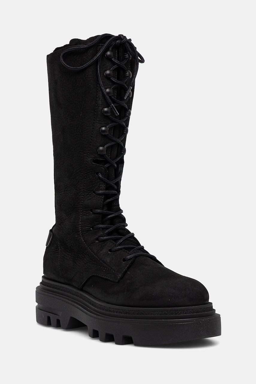 AllSaints botine din nubuc JAY BOOT culoarea negru, cu toc plat, W062FD