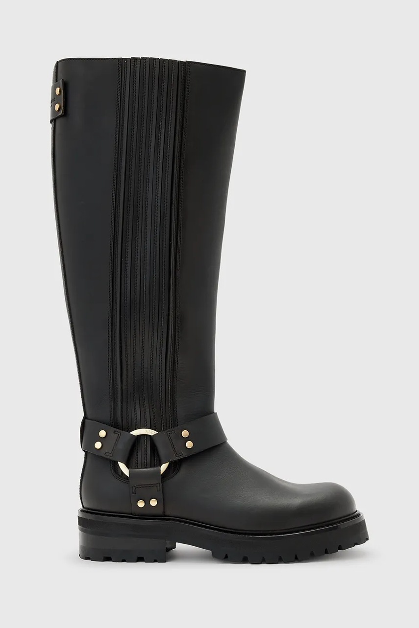 AllSaints ghete de piele MADDIE HIGH BOOT culoarea negru, cu toc plat, W185FB