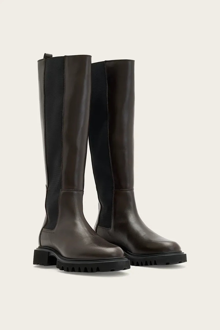 Кожаные сапоги AllSaints MAEVE BOOT цвет коричневый на плоском ходу W098FB